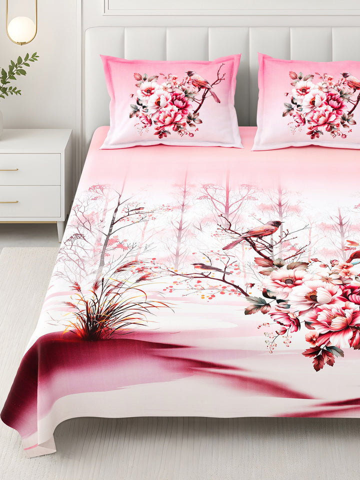 Bella Casa Fashion & Retail Ltd BEDSHEET 108 X 108 Inch / Pink & Multi / 100 % Premium Cotton Super King Size Double Bedsheet Set Premium Cotton with 2 Pillow Covers Digital Printed Pink & Multi Coloured - Celestia Designer Collection