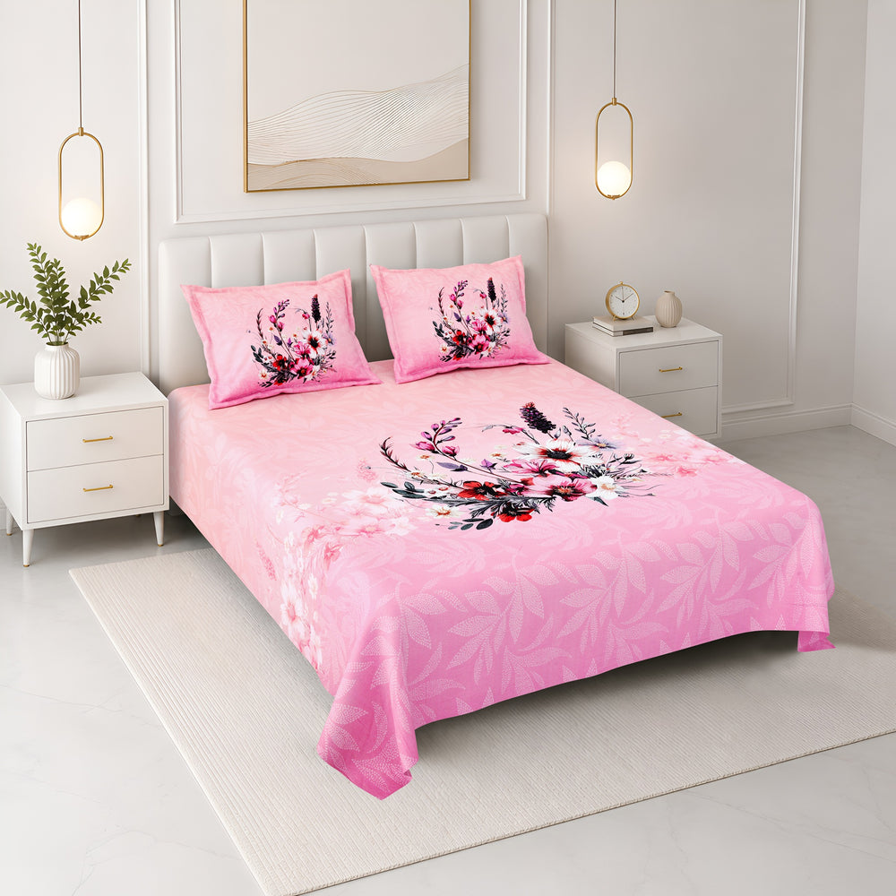 Bella Casa Fashion & Retail Ltd BEDSHEET 108 X 108 Inch / Pink & Multi / 100 % Premium Cotton Super King Size Double Bedsheet Set Premium Cotton with 2 Pillow Covers Digital Printed Pink & Multi Coloured - Celestia Designer Collection