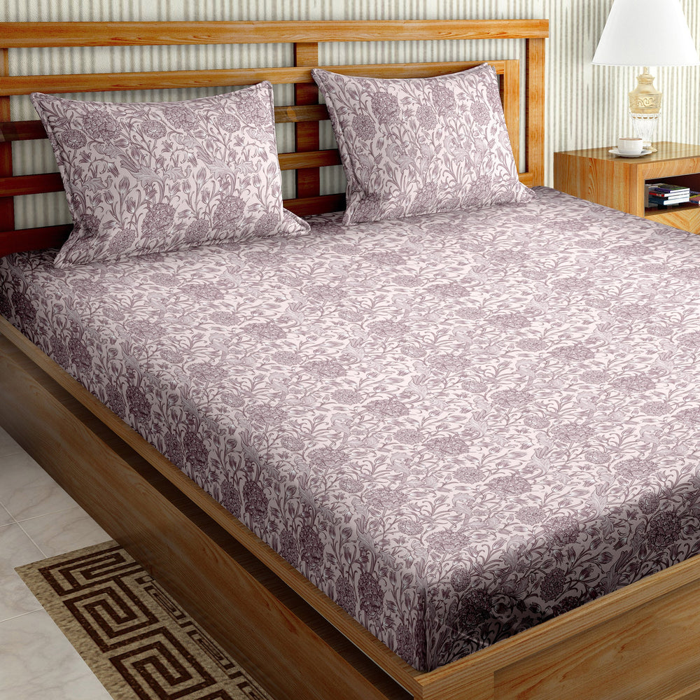 Bella Casa Fashion & Retail Ltd BEDSHEET 108 X 108 Inch / Purple / Cotton Double Bedsheet Set Cotton Super King Size with 2 Pillow Covers Floral Design Purple Colour - Paris Collection