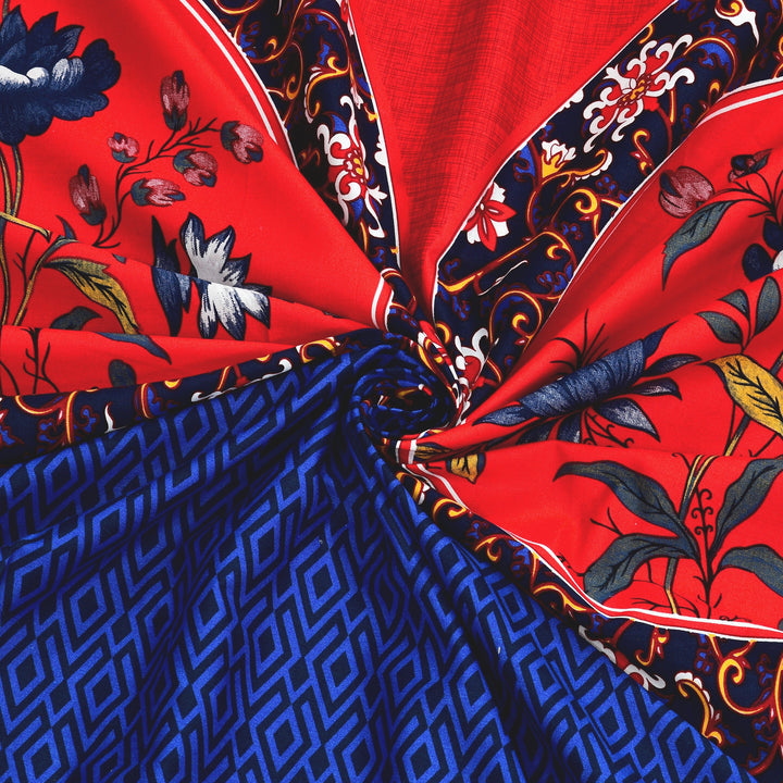 Bella Casa Fashion & Retail Ltd BEDSHEET 108 X 108 Inch / Red & Blue / 100 % Premium Cotton Super King Size Double Bedsheet Set Premium Cotton with 2 Pillow Covers Digital Printed Red & Blue Coloured - Celestia Designer Collection