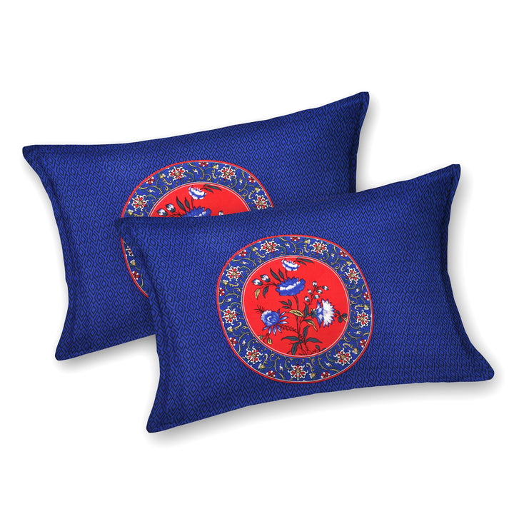 Bella Casa Fashion & Retail Ltd BEDSHEET 108 X 108 Inch / Red & Blue / 100 % Premium Cotton Super King Size Double Bedsheet Set Premium Cotton with 2 Pillow Covers Digital Printed Red & Blue Coloured - Celestia Designer Collection