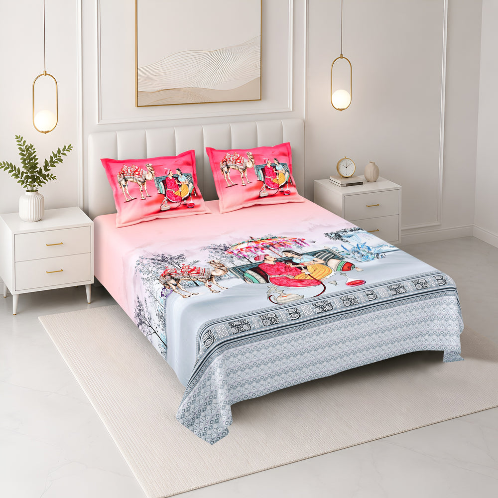 Bella Casa Fashion & Retail Ltd BEDSHEET 108 X 108 Inch / Red & Multi / 100 % Premium Cotton Super King Size Double Bedsheet Set Premium Cotton with 2 Pillow Covers Digital Printed Red & Multi Coloured - Celestia Designer Collection