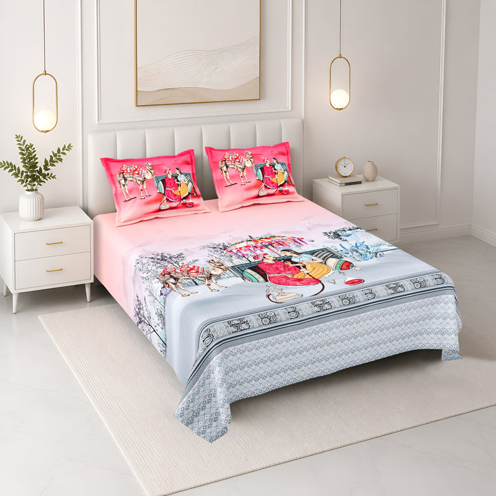 Bella Casa Fashion & Retail Ltd BEDSHEET 108 X 108 Inch / Red & Multi / 100 % Premium Cotton Super King Size Double Bedsheet Set Premium Cotton with 2 Pillow Covers Digital Printed Red & Multi Coloured - Celestia Designer Collection