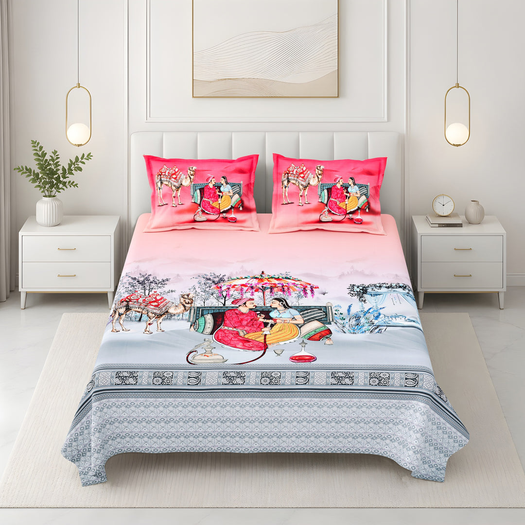 Bella Casa Fashion & Retail Ltd BEDSHEET 108 X 108 Inch / Red & Multi / 100 % Premium Cotton Super King Size Double Bedsheet Set Premium Cotton with 2 Pillow Covers Digital Printed Red & Multi Coloured - Celestia Designer Collection