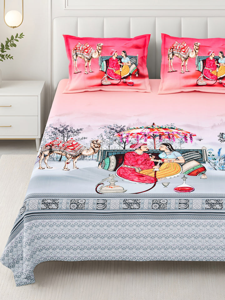 Bella Casa Fashion & Retail Ltd BEDSHEET 108 X 108 Inch / Red & Multi / 100 % Premium Cotton Super King Size Double Bedsheet Set Premium Cotton with 2 Pillow Covers Digital Printed Red & Multi Coloured - Celestia Designer Collection