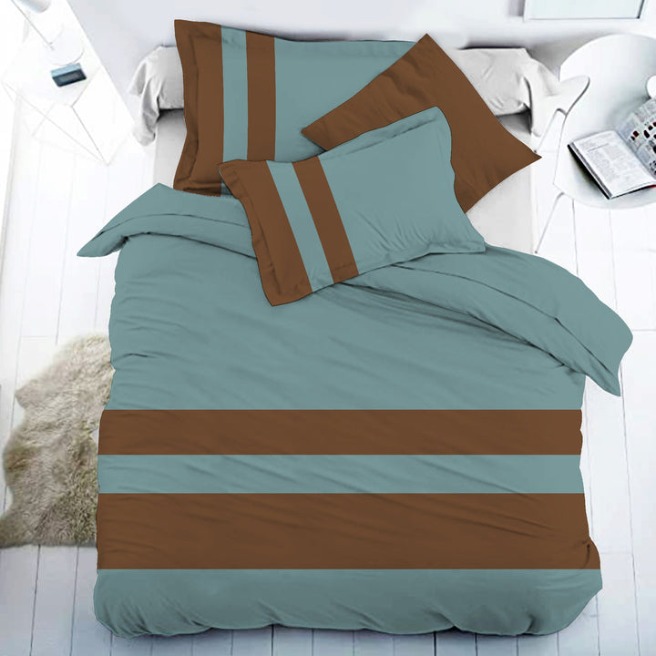 Bella Casa Fashion & Retail Ltd BEDSHEET 108 X 108 Inch / Teal  & Brown / 100 % Premium Cotton Super King Size Double Bedsheet Set Premium Cotton with 2 Pillow Covers Digital Printed Teal & Brown Coloured - Heaven Stripe Collection