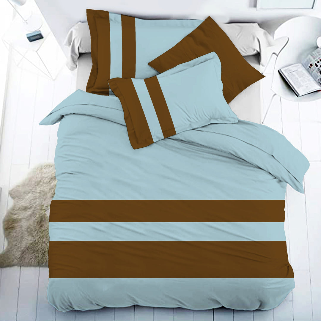 Bella Casa Fashion & Retail Ltd BEDSHEET 108 X 108 Inch / Teal & Brown / 100 % Premium Cotton Super King Size Double Bedsheet Set Premium Cotton with 2 Pillow Covers Digital Printed Teal & Brown Coloured - Heaven Stripe Collection