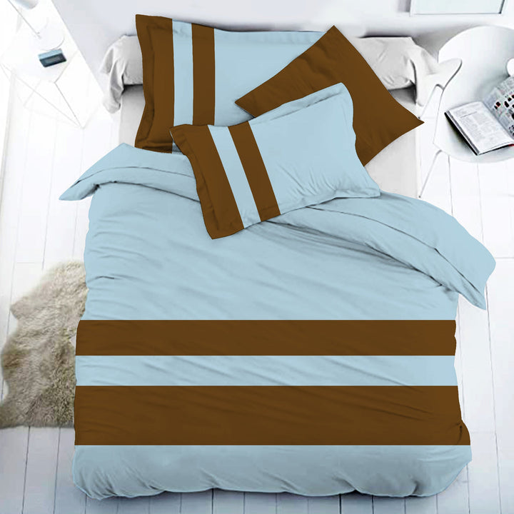 Bella Casa Fashion & Retail Ltd BEDSHEET 108 X 108 Inch / Teal & Brown / 100 % Premium Cotton Super King Size Double Bedsheet Set Premium Cotton with 2 Pillow Covers Digital Printed Teal & Brown Coloured - Heaven Stripe Collection