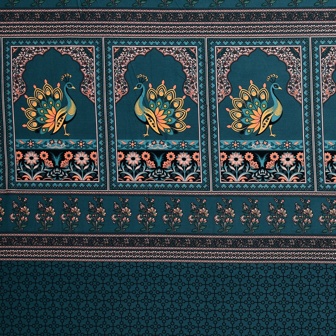 Bella Casa Fashion & Retail Ltd BEDSHEET 108 X 108 Inch / Teal & Multi / 100 % Premium Cotton Super King Size Double Bedsheet Set Premium Cotton with 2 Pillow Covers Digital Printed Teal & Multi Coloured - Celestia Designer Collection