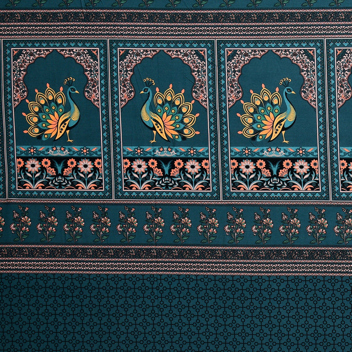 Bella Casa Fashion & Retail Ltd BEDSHEET 108 X 108 Inch / Teal & Multi / 100 % Premium Cotton Super King Size Double Bedsheet Set Premium Cotton with 2 Pillow Covers Digital Printed Teal & Multi Coloured - Celestia Designer Collection