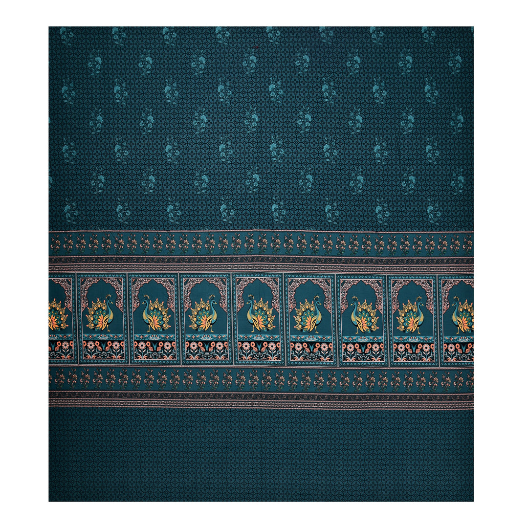 Bella Casa Fashion & Retail Ltd BEDSHEET 108 X 108 Inch / Teal & Multi / 100 % Premium Cotton Super King Size Double Bedsheet Set Premium Cotton with 2 Pillow Covers Digital Printed Teal & Multi Coloured - Celestia Designer Collection