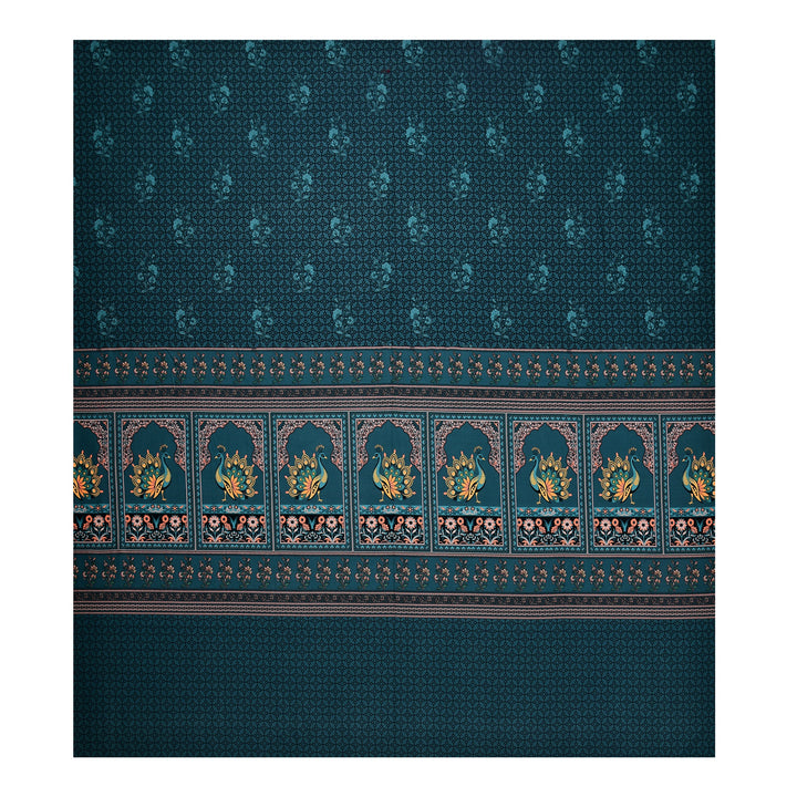Bella Casa Fashion & Retail Ltd BEDSHEET 108 X 108 Inch / Teal & Multi / 100 % Premium Cotton Super King Size Double Bedsheet Set Premium Cotton with 2 Pillow Covers Digital Printed Teal & Multi Coloured - Celestia Designer Collection