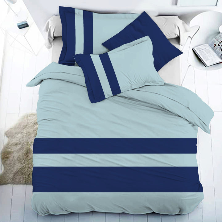 Bella Casa Fashion & Retail Ltd BEDSHEET 108 X 108 Inch / Teal & Navy Blue / 100 % Premium Cotton Super King Size Double Bedsheet Set Premium Cotton with 2 Pillow Covers Digital Printed Teal & Navy Blue Coloured - Heaven Stripe Collection