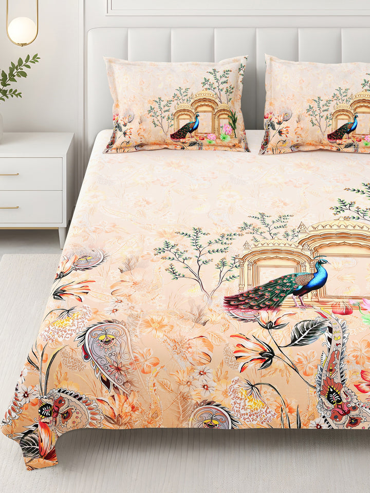 Bella Casa Fashion & Retail Ltd BEDSHEET 108 X 108 Inch / Yellow & Multi / 100 % Premium Cotton Super King Size Double Bedsheet Set Premium Cotton with 2 Pillow Covers Digital Printed Yellow & Multi - Celestia Designer Collection
