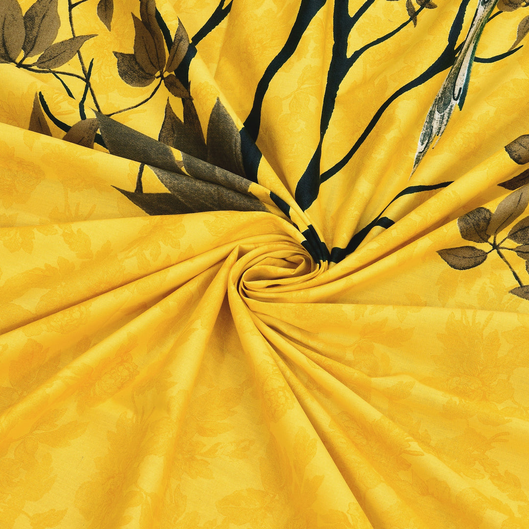 Bella Casa Fashion & Retail Ltd BEDSHEET 108 X 108 Inch / Yellow & Multi / 100 % Premium Cotton Super King Size Double Bedsheet Set Premium Cotton with 2 Pillow Covers Digital Printed Yellow & Multi Coloured - Celestia Designer Collection