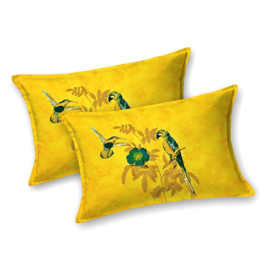 Bella Casa Fashion & Retail Ltd BEDSHEET 108 X 108 Inch / Yellow & Multi / 100 % Premium Cotton Super King Size Double Bedsheet Set Premium Cotton with 2 Pillow Covers Digital Printed Yellow & Multi Coloured - Celestia Designer Collection