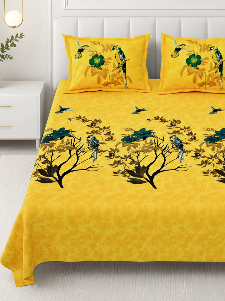 Bella Casa Fashion & Retail Ltd BEDSHEET 108 X 108 Inch / Yellow & Multi / 100 % Premium Cotton Super King Size Double Bedsheet Set Premium Cotton with 2 Pillow Covers Digital Printed Yellow & Multi Coloured - Celestia Designer Collection
