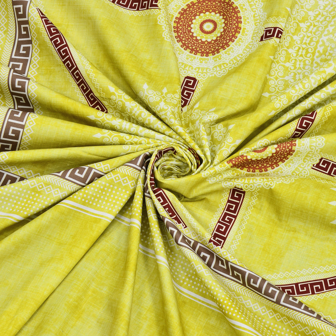 Bella Casa Fashion & Retail Ltd BEDSHEET 108 X 108 Inch / Yellow & Red / 100 % Premium Cotton Super King Size Double Bedsheet Set Premium Cotton with 2 Pillow Covers Digital Printed Yellow & Red Coloured - Celestia Designer Collection