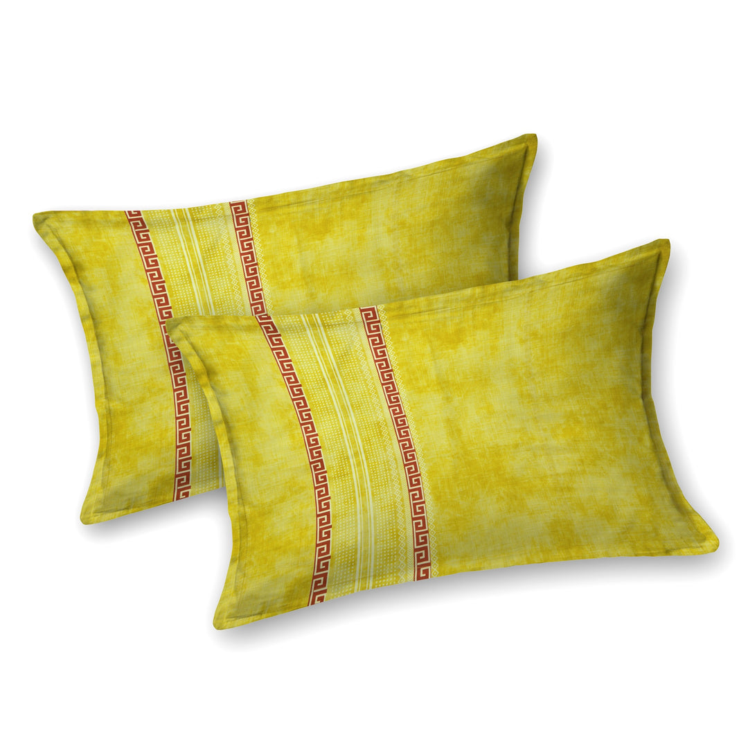 Bella Casa Fashion & Retail Ltd BEDSHEET 108 X 108 Inch / Yellow & Red / 100 % Premium Cotton Super King Size Double Bedsheet Set Premium Cotton with 2 Pillow Covers Digital Printed Yellow & Red Coloured - Celestia Designer Collection