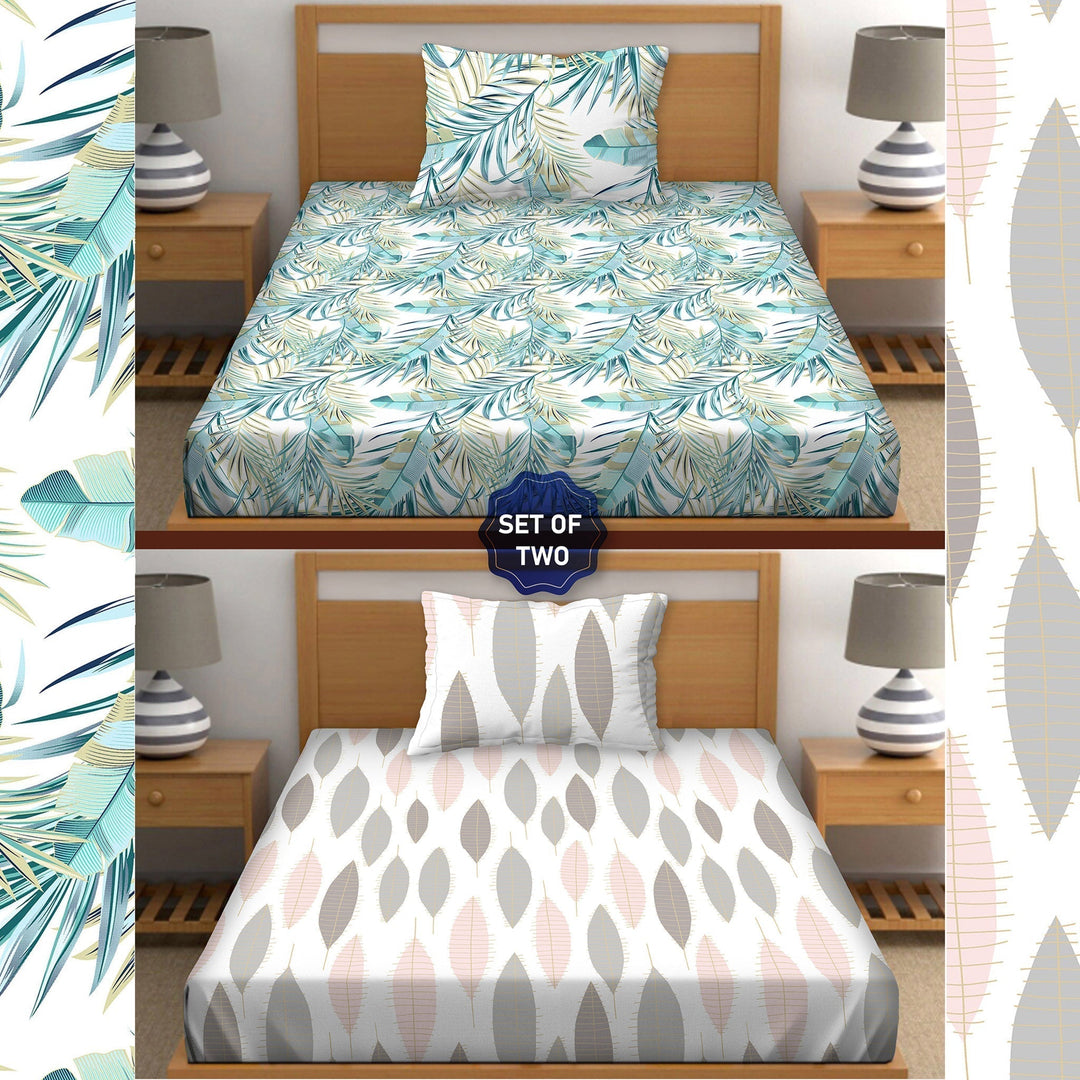 Bella Casa Fashion & Retail Ltd BEDSHEET 60 X 90 Inch / Blue / 100 % Pure Cotton Single Bedsheet Set 100% Premium Cotton Blue & Grey Colour [Pack of 2 Bedsheet Set] - Orra Collection