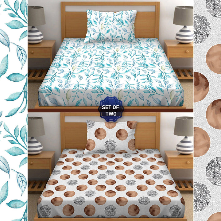 Bella Casa Fashion & Retail Ltd BEDSHEET 60 X 90 Inch / Blue / 100 % Pure Cotton Single Bedsheet Set 100% Premium Cotton Brown & Blue Colour [Pack of 2 Bedsheet Set] - Orra Collection