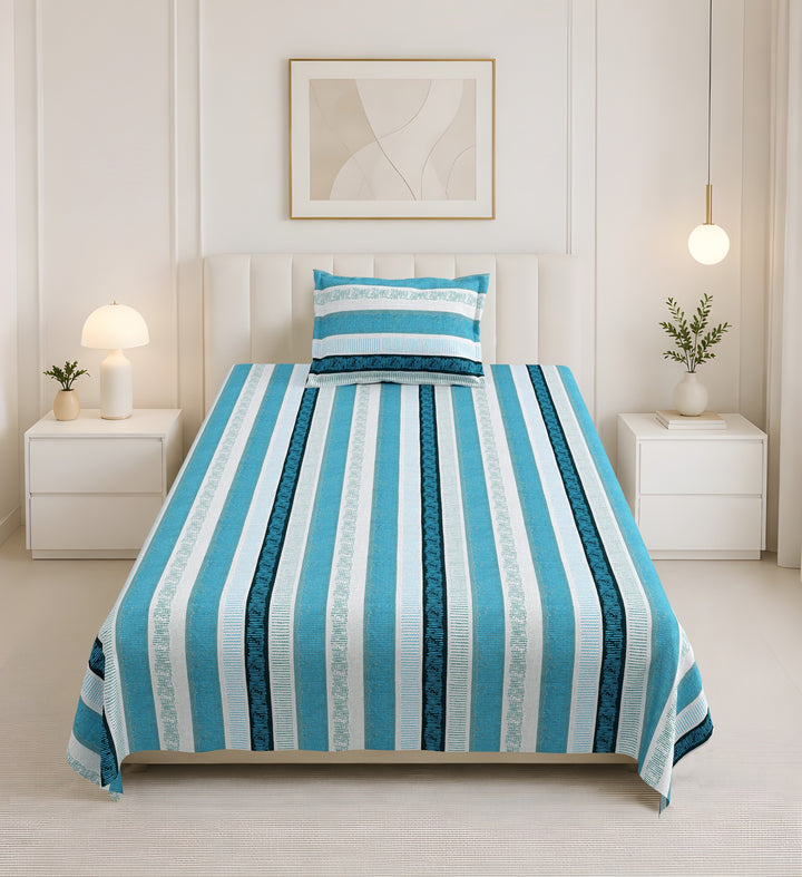 Bella Casa Fashion & Retail Ltd BEDSHEET 60 X 90 Inch / Blue & Multi / Cotton Bella Casa Single Size Cotton Bedsheet with 1 Pillow Cover Floral Design Blue & Multi Colour - Stella Collection