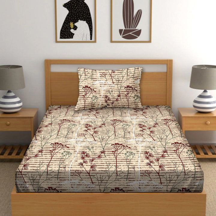 Bella Casa Fashion & Retail Ltd BEDSHEET 60 X 90 Inch / Brown / Cotton Single Bedsheet with 1 Pillow Cover Cotton Brown Colour - Cuddle Collection