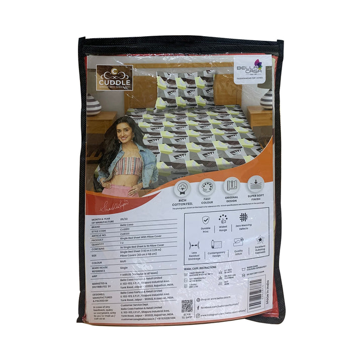 Bella Casa Fashion & Retail Ltd BEDSHEET 60 X 90 Inch / Brown / Cotton Single Cotton Brown Colour Bedsheet with 1 Pillow Cover- Cuddle Collection