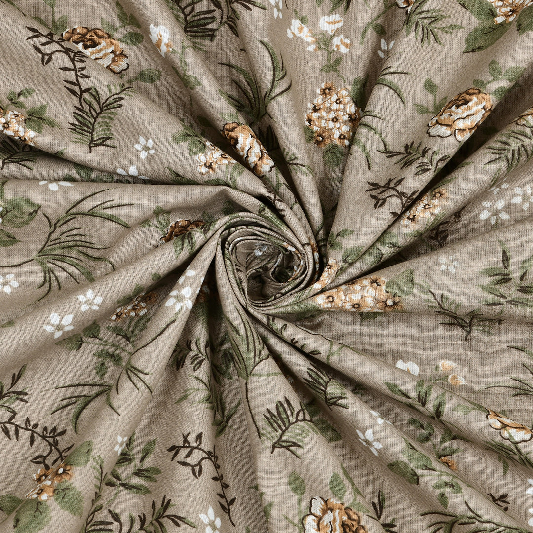 Bella Casa Fashion & Retail Ltd BEDSHEET 60 X 90 Inch / Brown & Multi / Cotton Bella Casa Single Size Cotton Bedsheet with 1 Pillow Cover Floral Design Brown & Multi Colour - Stella Collection