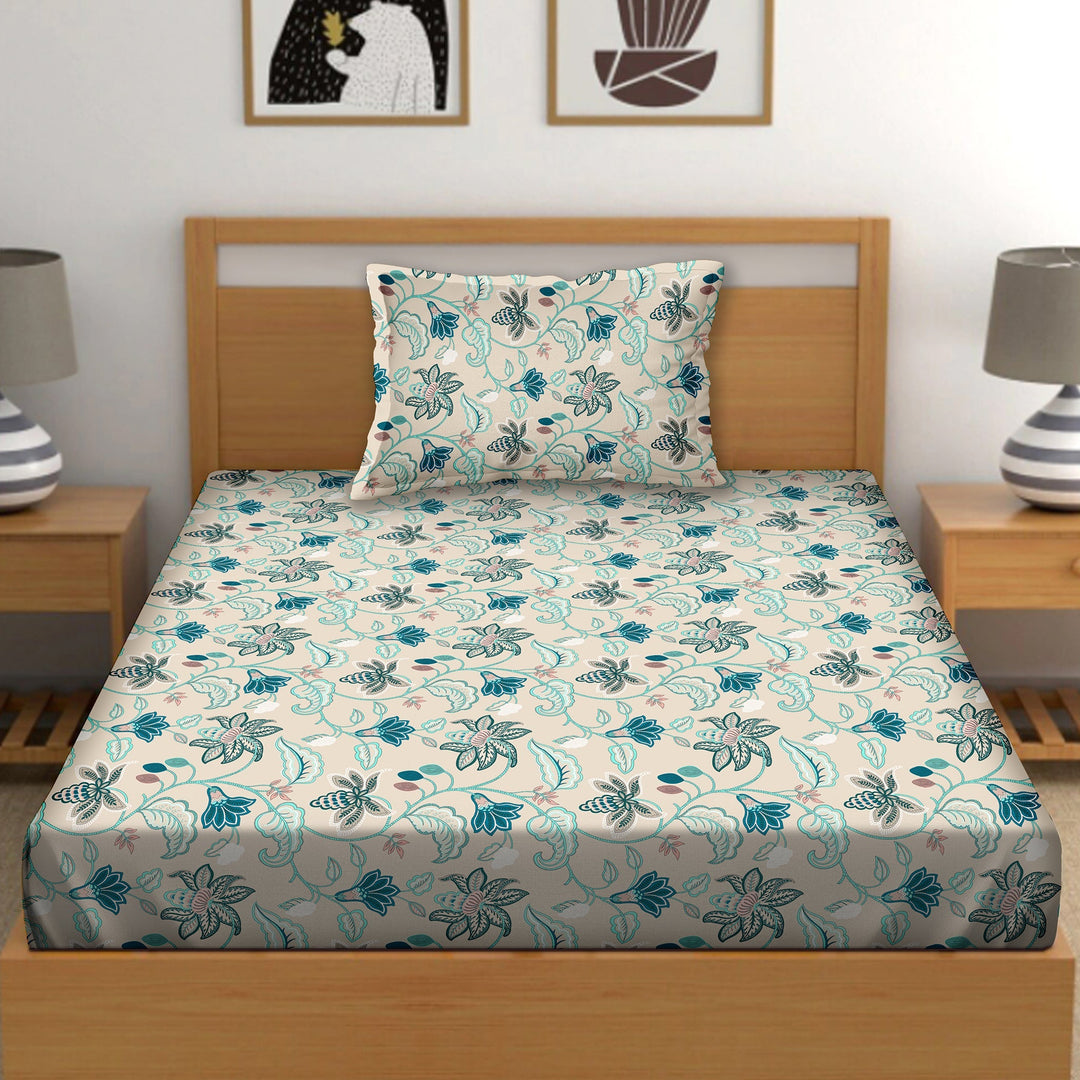 Bella Casa Single Size Cotton Bedsheet with 1 Pillow Cover Geometric Desige Multi Colour - Stella Collection
