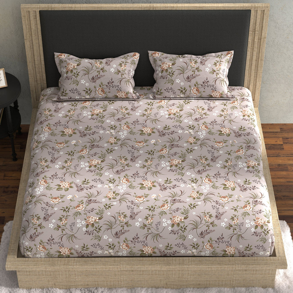 Bella Casa Fashion & Retail Ltd BEDSHEET 70 inch x 78 inch + 8 inch / Multi / Cotton Double Fitted Bedsheet with 2 Pillow Covers Cotton Floral Design Multi Colour - Stella Collection