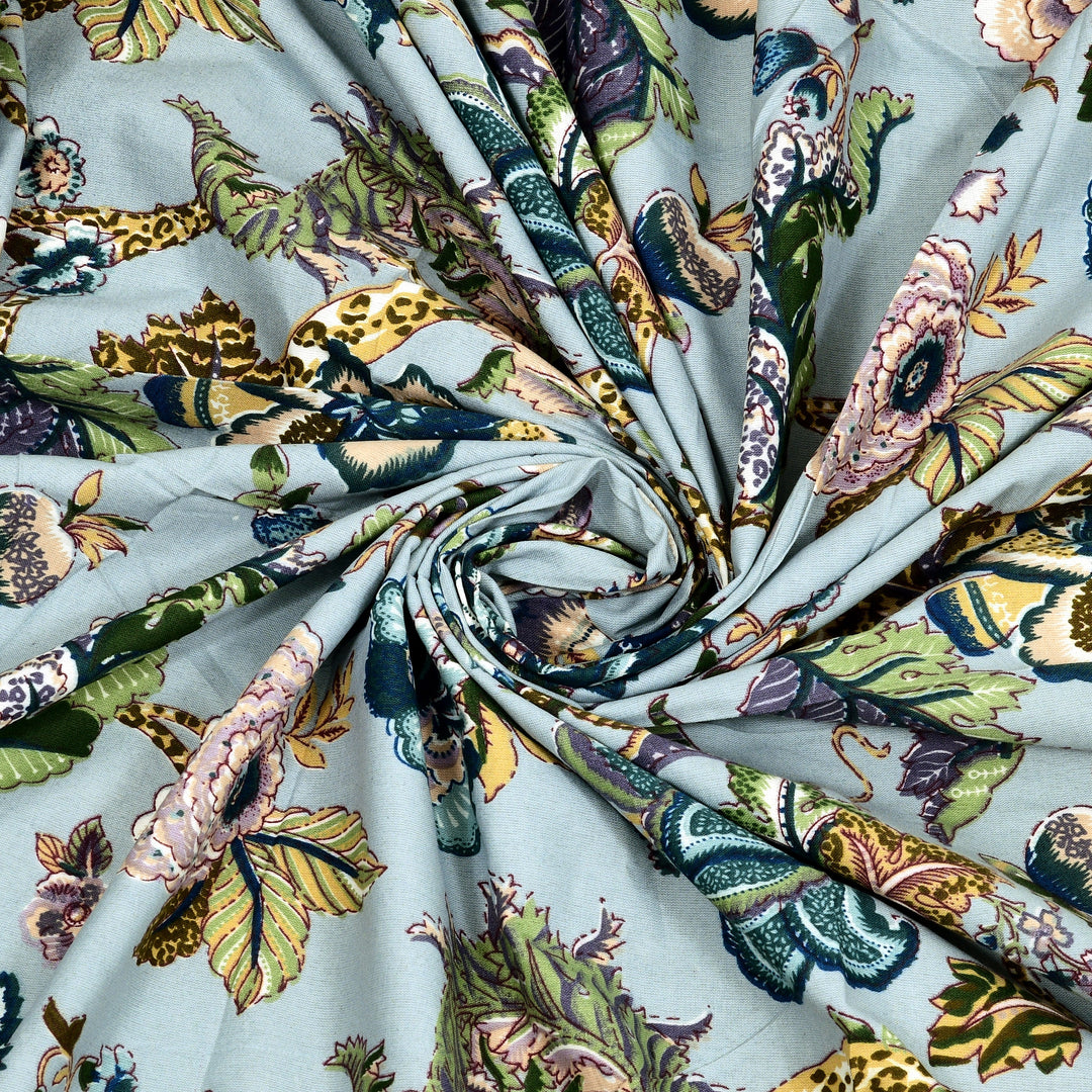 Bella Casa Fashion & Retail Ltd BEDSHEET 72 inch x 78 inch + 10 inch / Blue / 100 % Pure Cotton Double Fitted Bedsheet Set 100% Cotton with 2 Pillow Covers Floral Design Blue Colour - Scarlet Collection