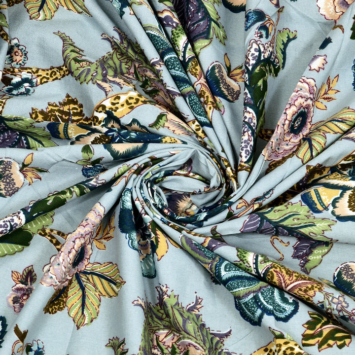 Bella Casa Fashion & Retail Ltd BEDSHEET 72 inch x 78 inch + 10 inch / Blue / 100 % Pure Cotton Double Fitted Bedsheet Set 100% Cotton with 2 Pillow Covers Floral Design Blue Colour - Scarlet Collection