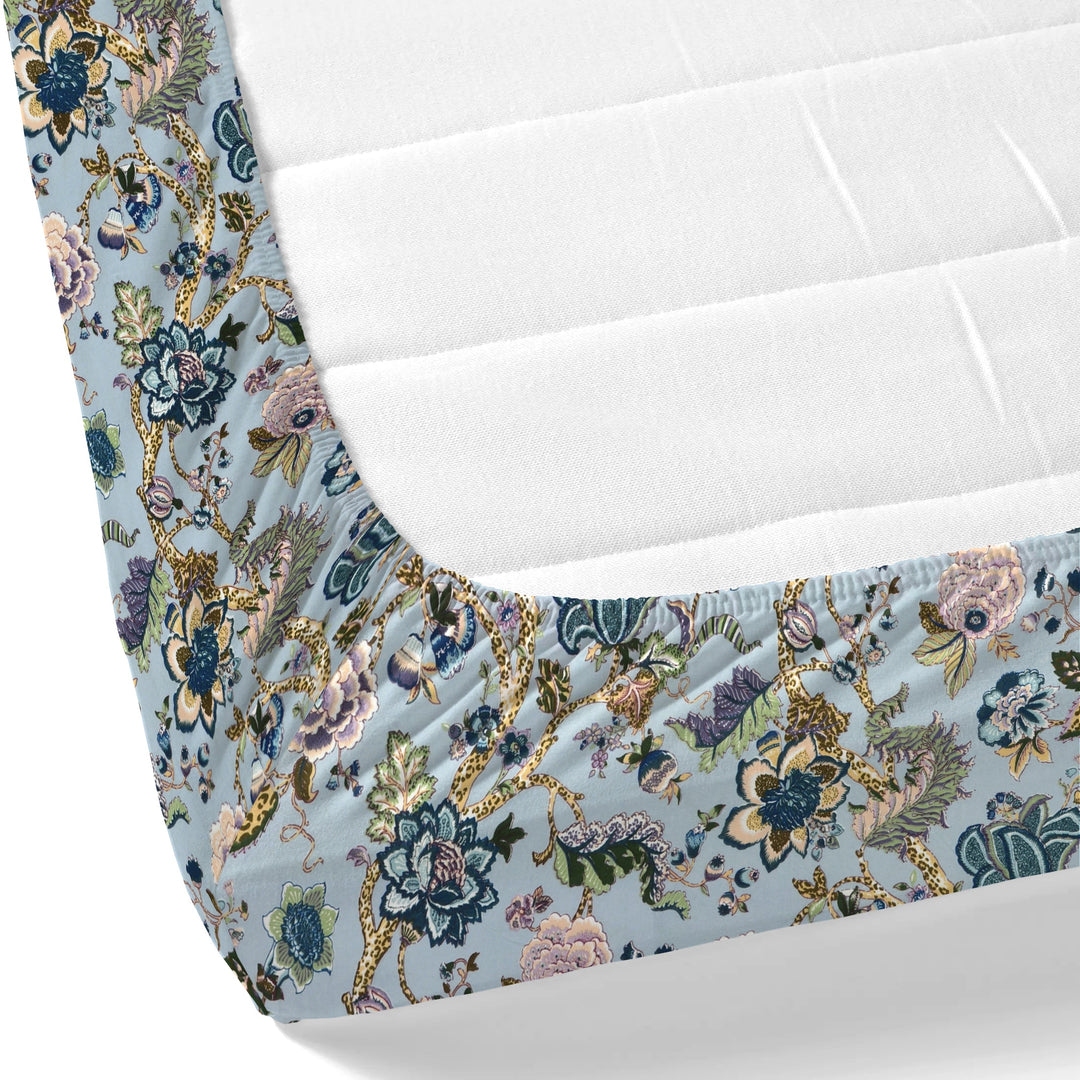 Bella Casa Fashion & Retail Ltd BEDSHEET 72 inch x 78 inch + 10 inch / Blue / 100 % Pure Cotton Double Fitted Bedsheet Set 100% Cotton with 2 Pillow Covers Floral Design Blue Colour - Scarlet Collection