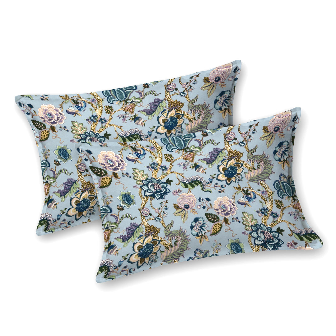 Bella Casa Fashion & Retail Ltd BEDSHEET 72 inch x 78 inch + 10 inch / Blue / 100 % Pure Cotton Double Fitted Bedsheet Set 100% Cotton with 2 Pillow Covers Floral Design Blue Colour - Scarlet Collection