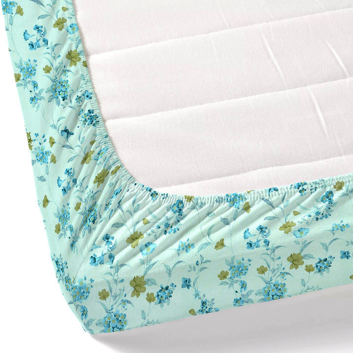 Bella Casa Fashion & Retail Ltd BEDSHEET 72 inch x 78 inch + 10 inch / Blue / 100 % Pure Cotton Double Fitted Bedsheet Set 100% Cotton with 2 Pillow Covers Floral Design Blue Colour - Scarlet Collection