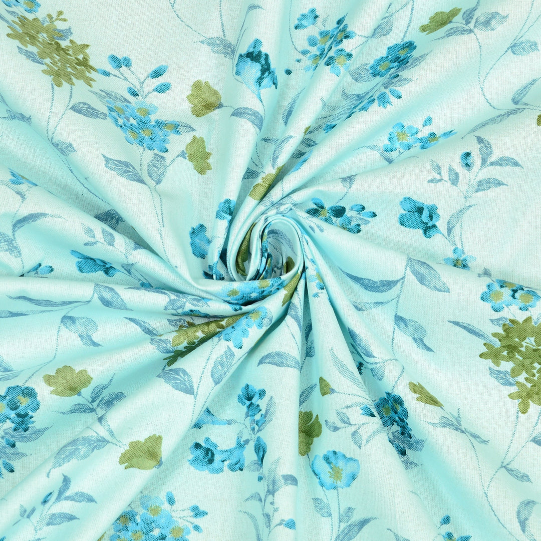 Bella Casa Fashion & Retail Ltd BEDSHEET 72 inch x 78 inch + 10 inch / Blue / 100 % Pure Cotton Double Fitted Bedsheet Set 100% Cotton with 2 Pillow Covers Floral Design Blue Colour - Scarlet Collection