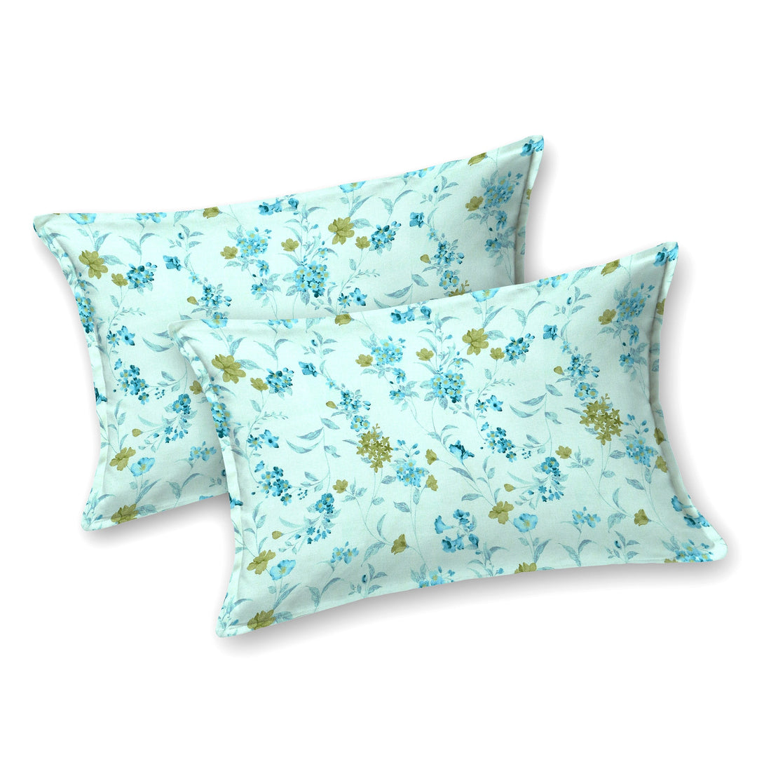 Bella Casa Fashion & Retail Ltd BEDSHEET 72 inch x 78 inch + 10 inch / Blue / 100 % Pure Cotton Double Fitted Bedsheet Set 100% Cotton with 2 Pillow Covers Floral Design Blue Colour - Scarlet Collection