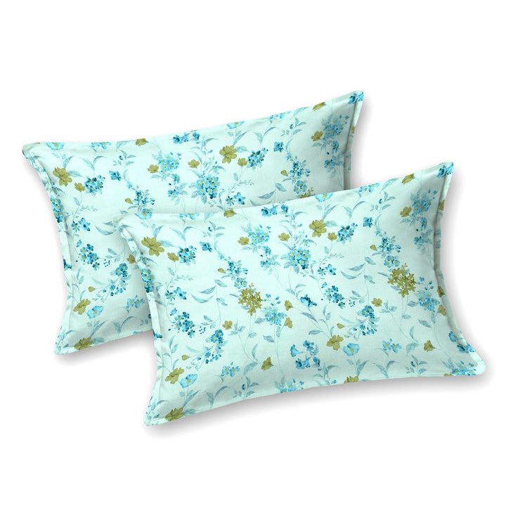 Bella Casa Fashion & Retail Ltd BEDSHEET 72 inch x 78 inch + 10 inch / Blue / 100 % Pure Cotton Double Fitted Bedsheet Set 100% Cotton with 2 Pillow Covers Floral Design Blue Colour - Scarlet Collection