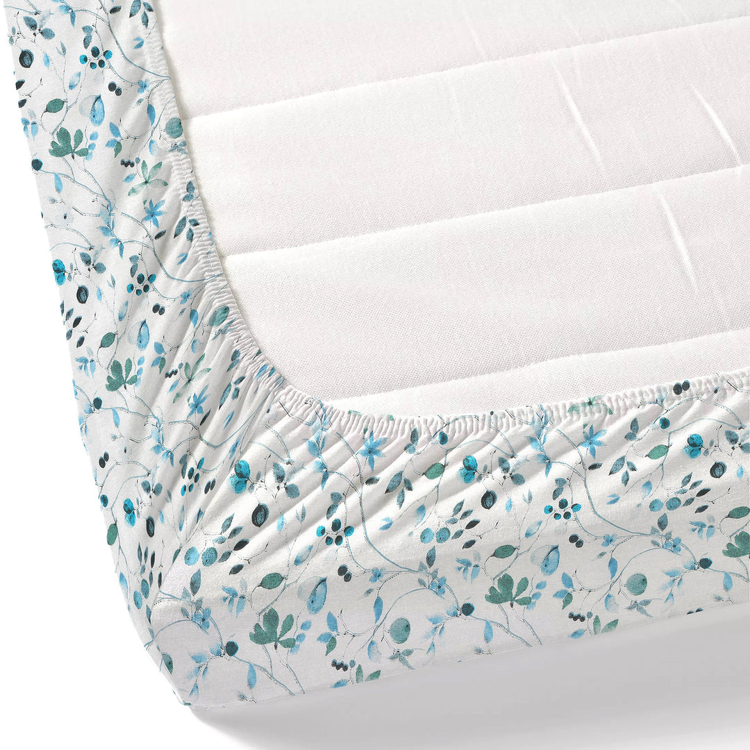 Bella Casa Fashion & Retail Ltd BEDSHEET 72 inch x 78 inch + 10 inch / Blue / 100 % Pure Cotton Double Fitted Bedsheet Set 100% Cotton with 2 Pillow Covers Floral Design Blue Colour - Scarlet Collection