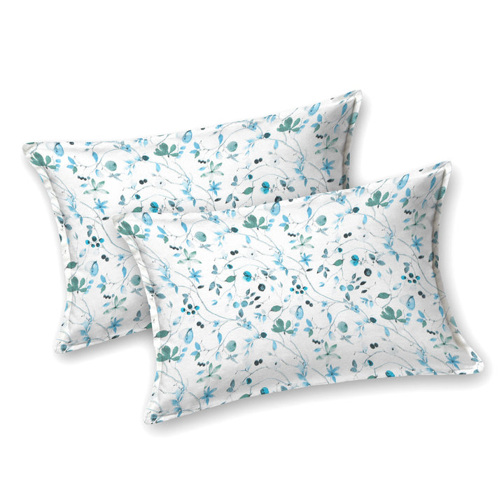 Bella Casa Fashion & Retail Ltd BEDSHEET 72 inch x 78 inch + 10 inch / Blue / 100 % Pure Cotton Double Fitted Bedsheet Set 100% Cotton with 2 Pillow Covers Floral Design Blue Colour - Scarlet Collection