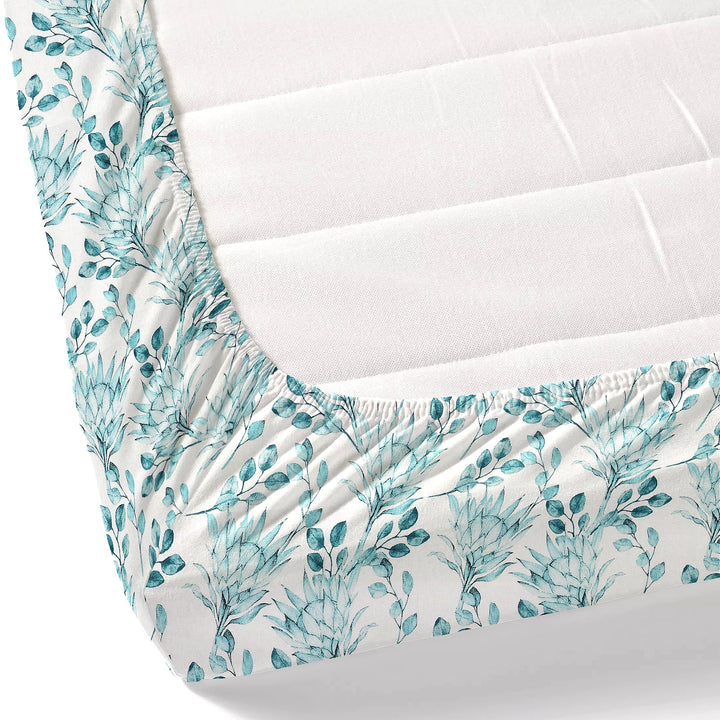 Bella Casa Fashion & Retail Ltd BEDSHEET 72 inch x 78 inch + 10 inch / Blue / 100 % Pure Cotton Double Fitted Bedsheet Set 100% Cotton with 2 Pillow Covers Floral Design Blue Colour - Scarlet Collection