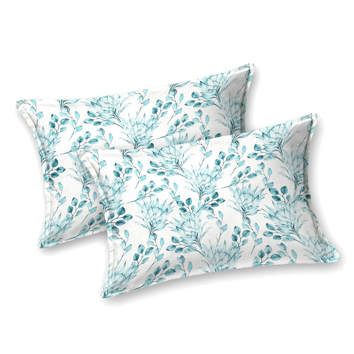 Bella Casa Fashion & Retail Ltd BEDSHEET 72 inch x 78 inch + 10 inch / Blue / 100 % Pure Cotton Double Fitted Bedsheet Set 100% Cotton with 2 Pillow Covers Floral Design Blue Colour - Scarlet Collection