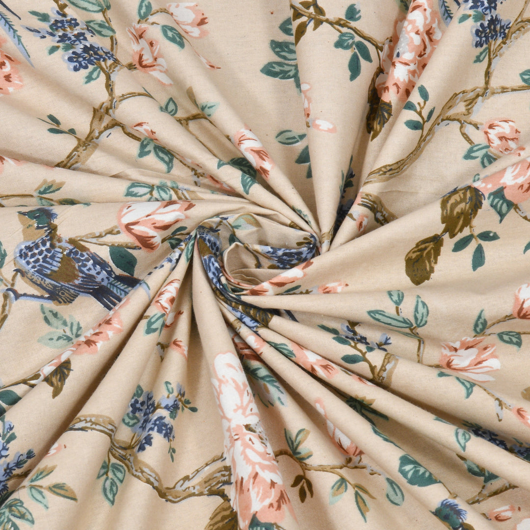 Bella Casa Fashion & Retail Ltd BEDSHEET 72 inch x 78 inch + 10 inch / Blue & Beige / 100 % Pure Cotton Double Fitted Bedsheet Set 100% Cotton with 2 Pillow Covers Floral Design Blue & Beige Colour - Scarlet Collection