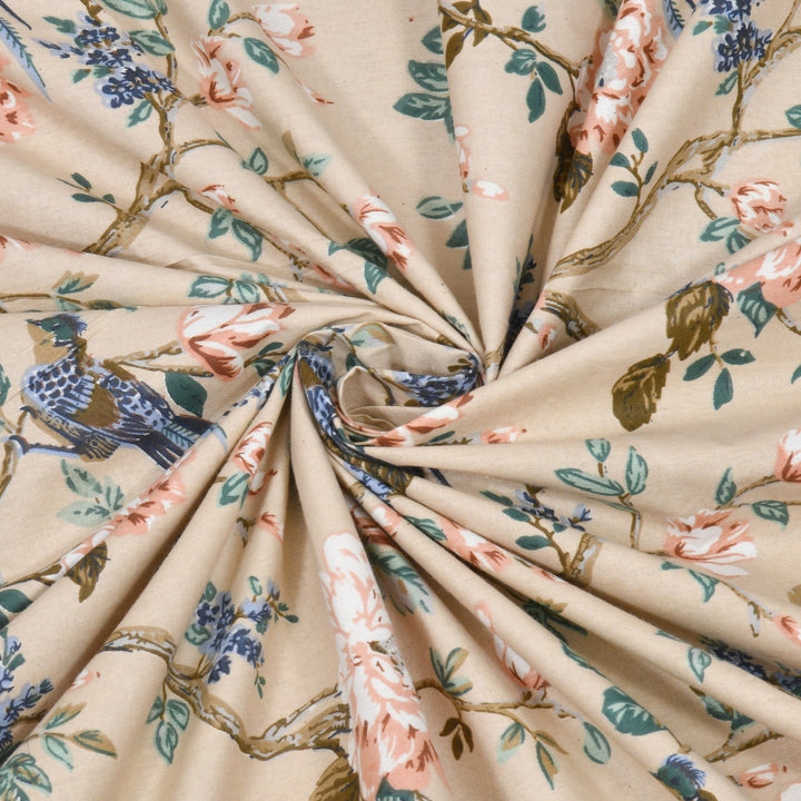 Bella Casa Fashion & Retail Ltd BEDSHEET 72 inch x 78 inch + 10 inch / Blue & Beige / 100 % Pure Cotton Double Fitted Bedsheet Set 100% Cotton with 2 Pillow Covers Floral Design Blue & Beige Colour - Scarlet Collection