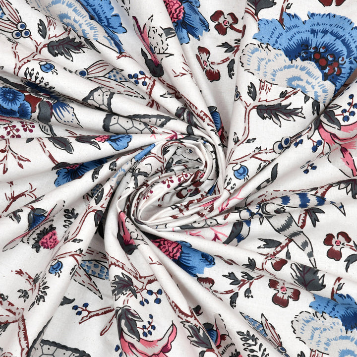 Bella Casa Fashion & Retail Ltd BEDSHEET 72 inch x 78 inch + 10 inch / Blue & Off White / 100 % Pure Cotton Double Fitted Bedsheet Set 100% Cotton with 2 Pillow Covers Floral Design Blue & Off White Colour - Scarlet Collection