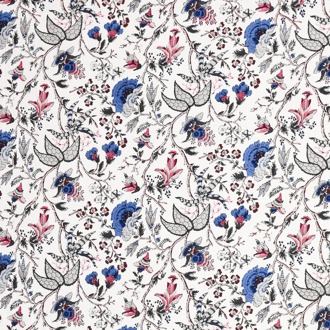 Bella Casa Fashion & Retail Ltd BEDSHEET 72 inch x 78 inch + 10 inch / Blue & Off White / 100 % Pure Cotton Double Fitted Bedsheet Set 100% Cotton with 2 Pillow Covers Floral Design Blue & Off White Colour - Scarlet Collection