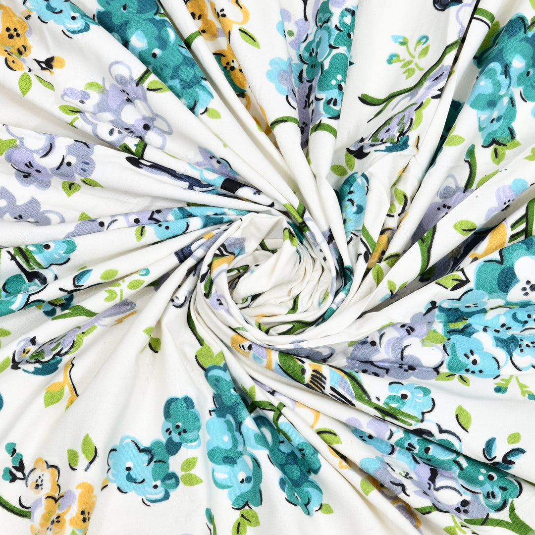 Bella Casa Fashion & Retail Ltd BEDSHEET 72 inch x 78 inch + 10 inch / Blue & Off White / 100 % Pure Cotton Double Fitted Bedsheet Set 100% Cotton with 2 Pillow Covers Floral Design Blue & Off White Colour - Scarlet Collection