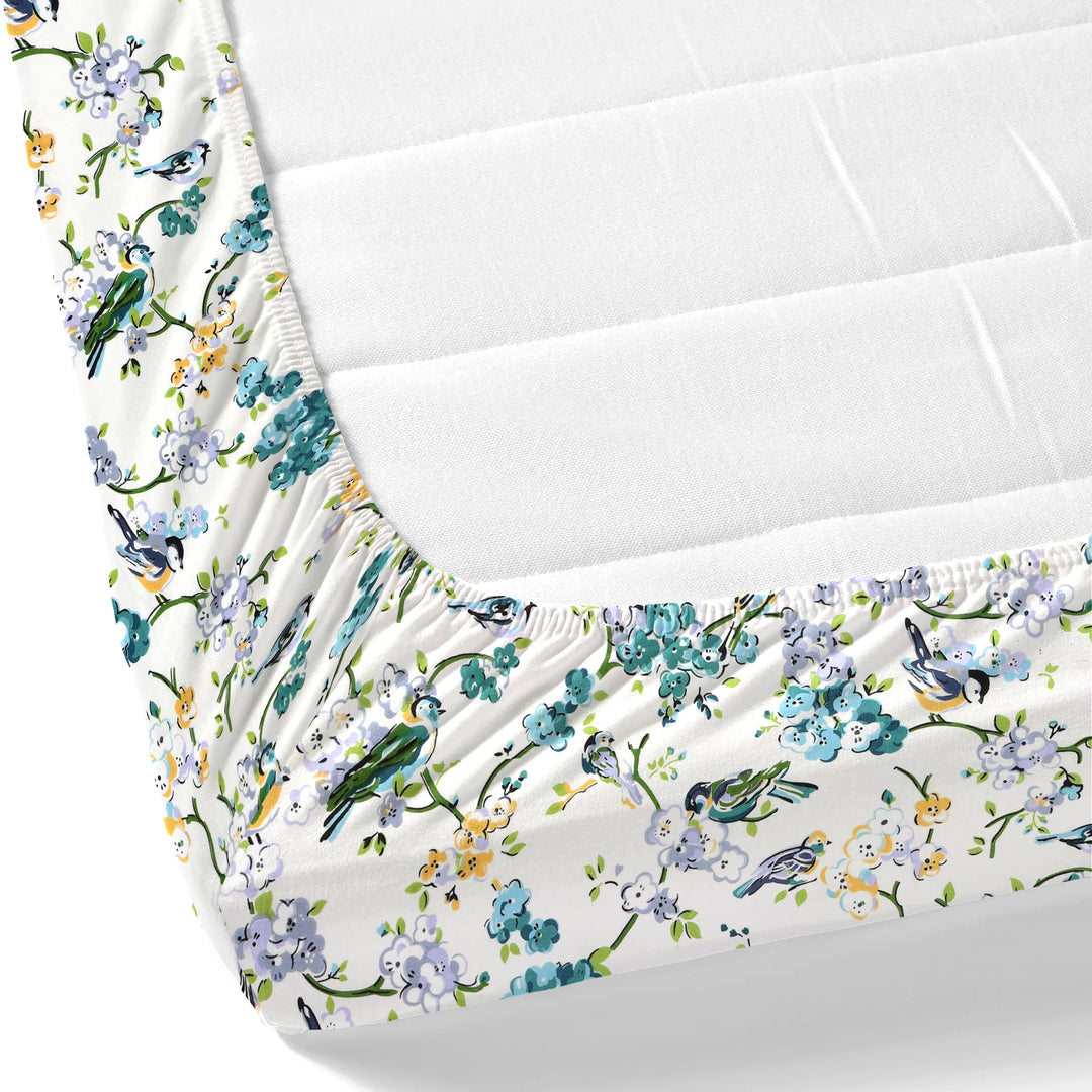 Bella Casa Fashion & Retail Ltd BEDSHEET 72 inch x 78 inch + 10 inch / Blue & Off White / 100 % Pure Cotton Double Fitted Bedsheet Set 100% Cotton with 2 Pillow Covers Floral Design Blue & Off White Colour - Scarlet Collection