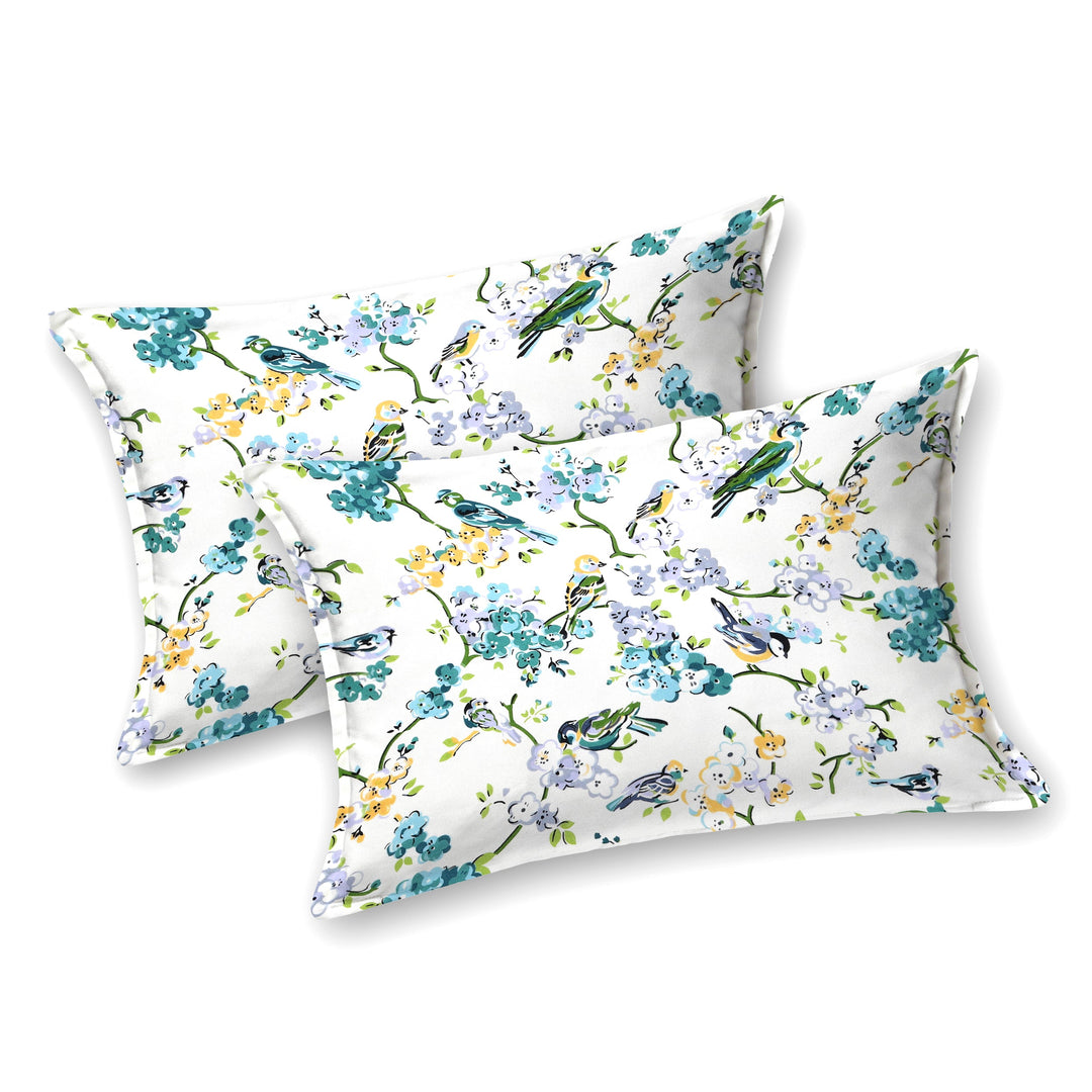 Bella Casa Fashion & Retail Ltd BEDSHEET 72 inch x 78 inch + 10 inch / Blue & Off White / 100 % Pure Cotton Double Fitted Bedsheet Set 100% Cotton with 2 Pillow Covers Floral Design Blue & Off White Colour - Scarlet Collection